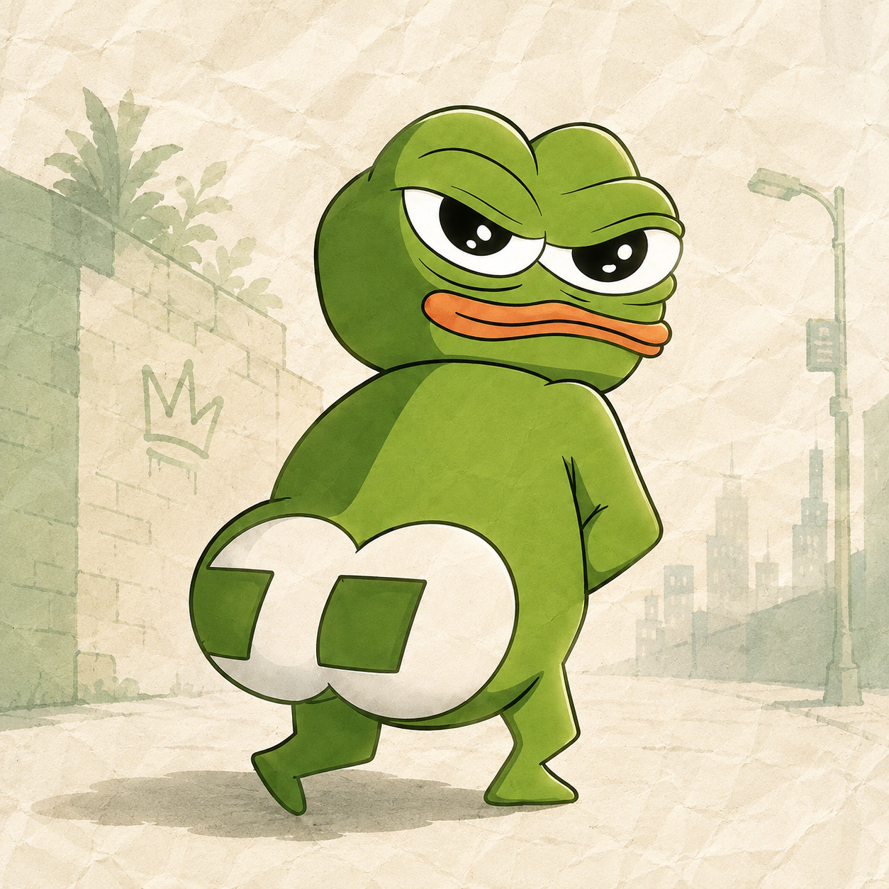FOMOAss mascot in crumpled-paper cartoon style
