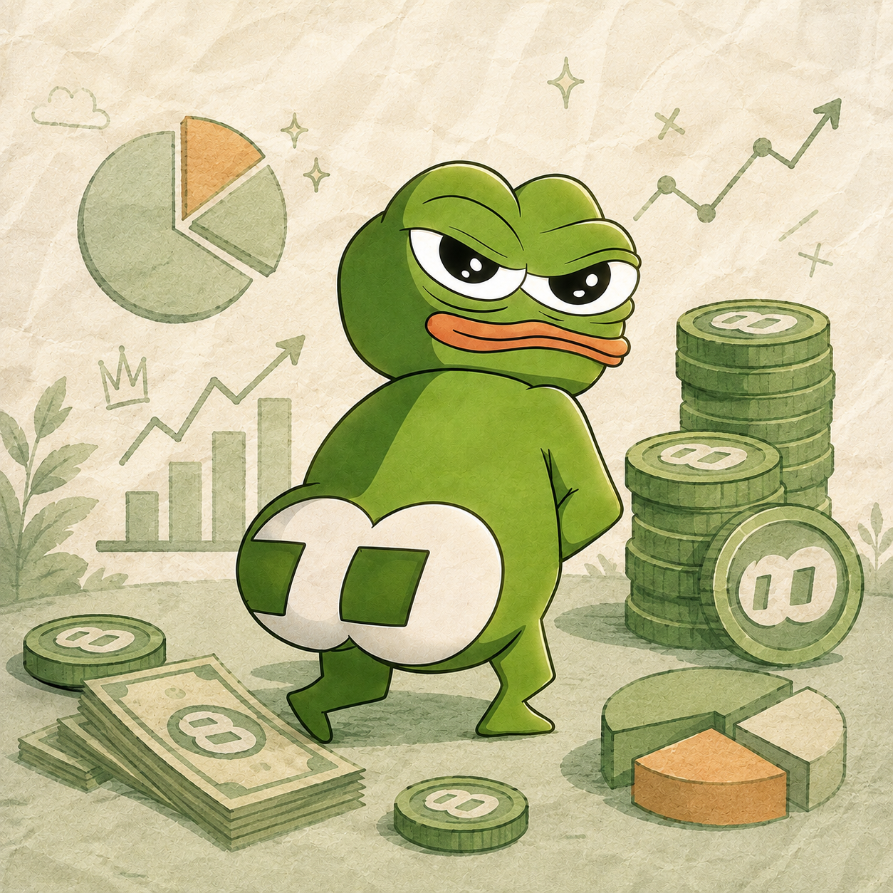 FOMOAss tokenomics illustration with coins and charts